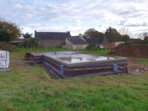 Dalle sur vide sanitaire pour maison ossature bois. Commune de St Guyomard.